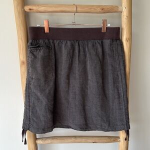 Toad & Co Lina Linen Mini Skirt Falcon Brown Cinchable Sides Elastic Waist M